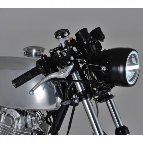 Phare avant rond noir brillant adaptable neuf optique lisse, rétro, vintage  - Speck Moto Pièces
